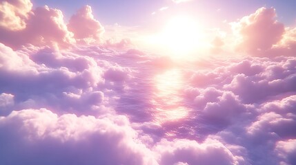 Fototapeta premium Serene Sunset Above a Sea of Pink Clouds