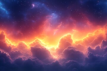 Naklejka premium Celestial Cloudscape Illuminated by Fiery Cosmic Glow