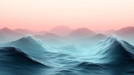 Fototapeta premium Ocean Waves Resembling Mountains Under a Pink Sky