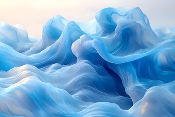 Obraz premium A mesmerizing abstract landscape featuring soft, flowing waves in varying shades of blue, creating a tranquil and ethereal atmosphere, reminiscent of gentle ocean movements.