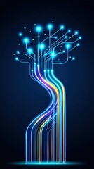 Abstract illustration of fiber optic installation resembling a tree with glowing connections