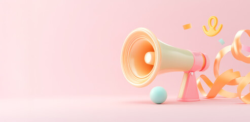Creative announcement with megaphone studio environment graphic design playful viewpoint