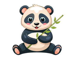 A cute panda with bamboo simple flat design vector. © Tarek