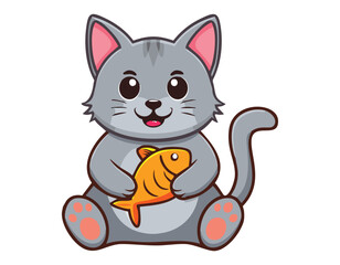 colorful cat and fish with a smiling cat vector.