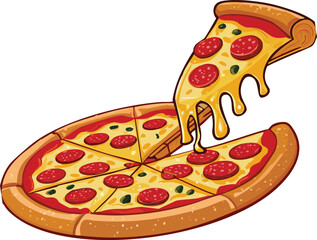 A delicious pizza with salami food vector for social media poster design.