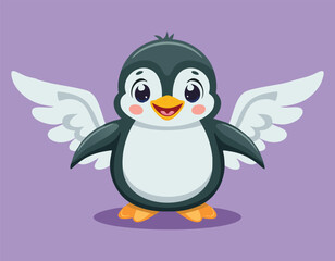 A cute baby penguin with a big smile simple flat design vector.