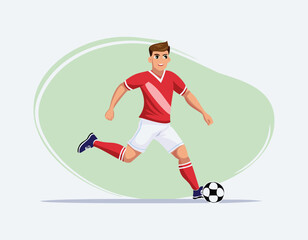 A boy football player kicking ball simple flat design vector.
