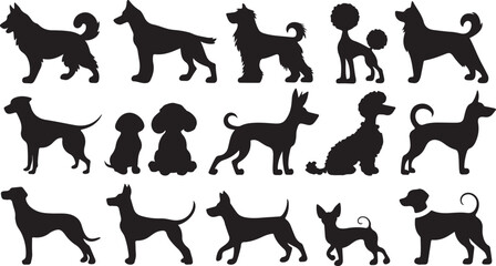 vector, isolated black silhouette of a dog, collection
