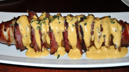 Restaurant Bacon-Wrapped Sausage, Mustard Sauce, Bistro