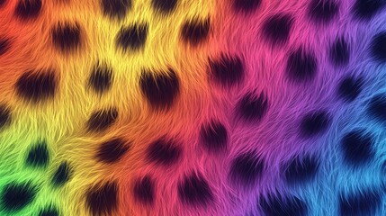Rainbow leopard fur seamless pattern background. Animal skin texture in retro fashion style.