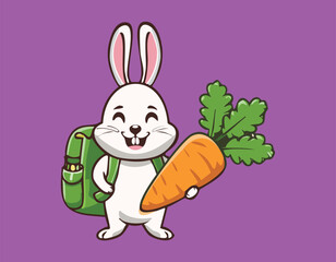 rabbit with carrot or happy rabbit walking for carrots