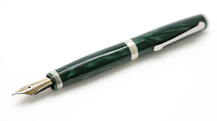 Luxury Green Fountain Pen with Elegant Design and Metallic Accents for Sophisticated Writing : Generative AI