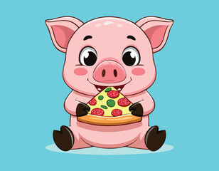 Cute Pig Eating Pizza Cartoon vector, or Cute Pig Pizza Cartoon character