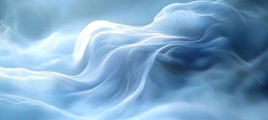 Fototapeta premium Abstract fluid forms in soft shades of blue and white create a serene and ethereal atmosphere, evoking feelings of calm and tranquility.