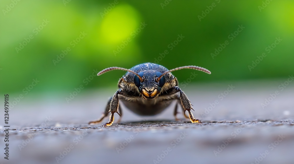 Poster front view of blue beetle with textured background for wildlife photography themes : generative ai