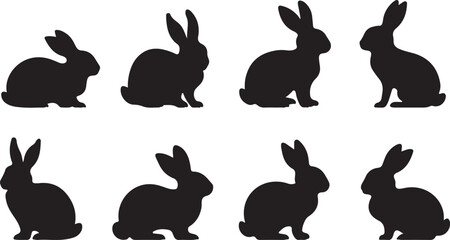 set of rabbits silhouettes vector design 