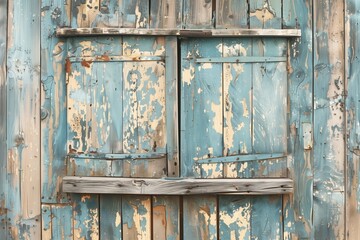 A rustic, weathered wooden door with peeling blue paint and distressed textures.