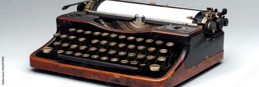 Aufkleber vintage typewriter with a blank sheet displaying bold text saying breaking news from a past era. gen