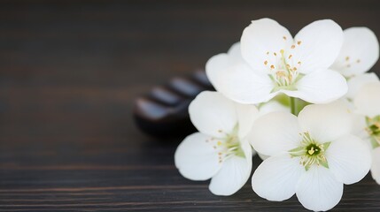 Fototapeta premium White Apple Blossoms on Rustic Wooden Surface for Nature and Aesthetics Blend : Generative AI