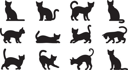 Set of cat silhouettes in a vector illustration