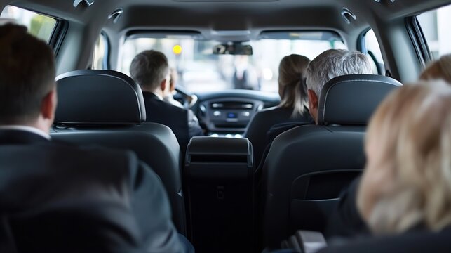 Business Executive Team Traveling Together in Modern Comfortable Vehicle Interior : Generative AI