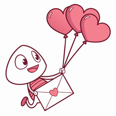 Cute penguin Valentine with heart shape balloons cartoon