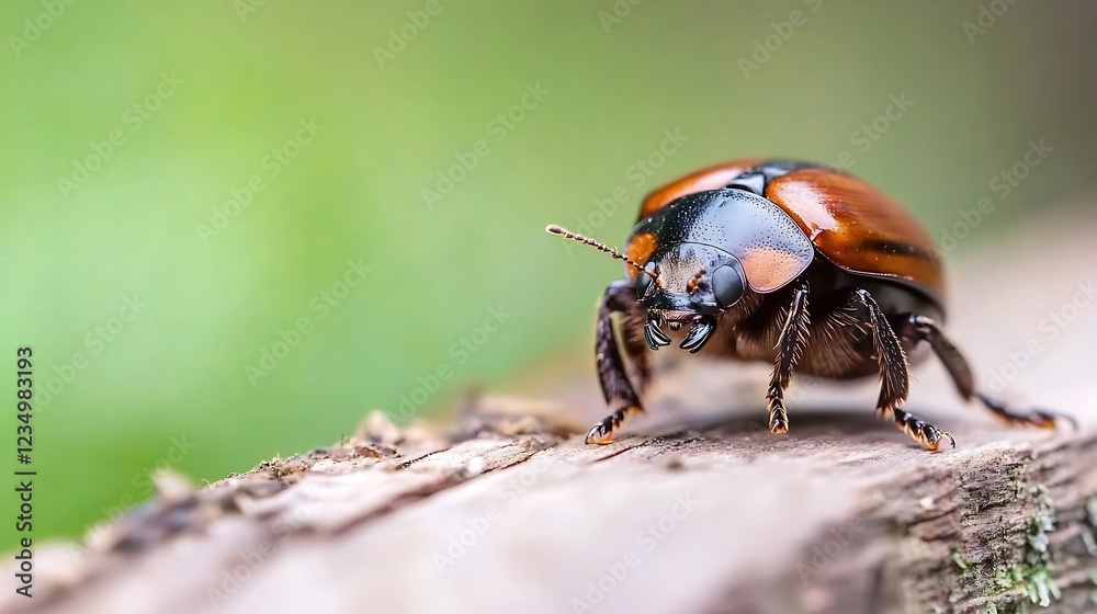 Poster Closeup Image of a Beetle on a Wooden Branch with Natural Background : Generative AI
