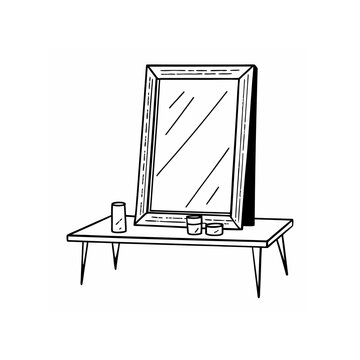 recommend clip art: table mirror line art on white background 
                    