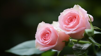 Fototapeta premium Exquisite closeup of pink rose flowers with delicate petals in garden : Generative AI