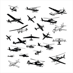  Collection of Plane and Helicopter Silhouette Vector Design.
