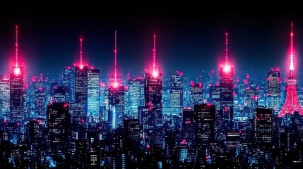 Obraz premium Neon Cityscape: Tokyo at Night, Illuminated by Futuristic Beams