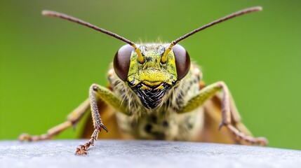 Fototapeta premium Closeup of a Green Grasshopper with Detailed Facial Features : Generative AI