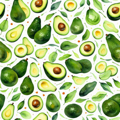 Obraz premium Seamless avocado pattern on white background for food designs