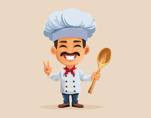 Naklejka premium A chef with a spoon with light background...