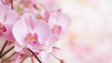 Fototapeta premium Soft Pink Orchids in Dreamy Pastel Bokeh for Serene Floral Photography and Design : Generative AI
