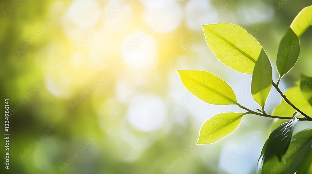 Poster sunlit green leaves with bokeh background peaceful and zen nature scene : generative ai