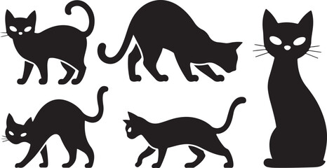Collection of cat and animal silhouettes vector 