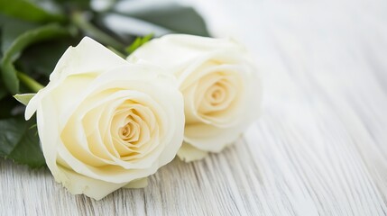 Fototapeta premium Elegant White Roses on Rustic Wooden Background Perfect for Romantic Occasion Decor : Generative AI