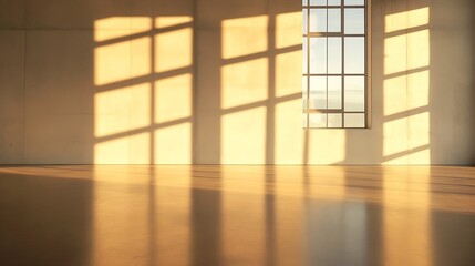 Minimalist Loft Interior with Soft Sunlight Casting Shadows Through Large Windows : Generative AI