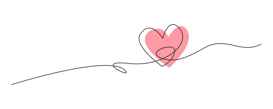Naklejki Hand drawn heart continous line doodle style. Love or heart line art drawing. Editable line vector illustration