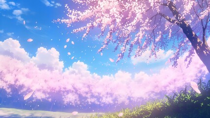 桜 さくら 木 花びら 咲く 公園 はる 春 日本 アニメ风 背景 壁紙 コピースペース