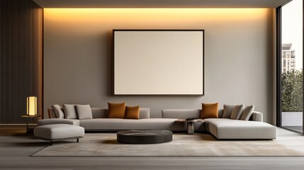 Cozy and Luxurious Living Room with Blank Wall for Mockup Space - Perfect for Apartment Design and Lifestyle Inspiration