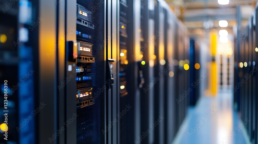 Poster High tech server room with illuminated equipment in data center : Generative AI