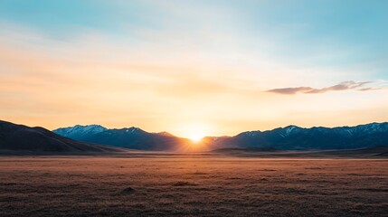 Expansive Mountainous Landscape at Dawn with Vibrant Sunrise Invoking Adventure and Solitude : Generative AI