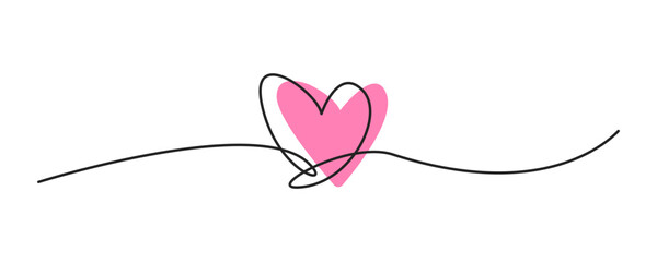Heart line drawing. Heart continous line. Love line art hand drawing doodle style. Editable line