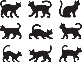 set of cats silhouettes vector 
