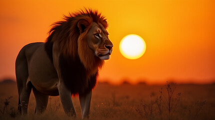 A Lion in its Natural Environment at Twilight