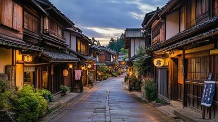 Obraz premium Charming street lined with timber-framed buildings.