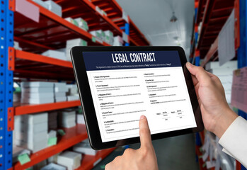 Digital legal contract provide terms and conditions document on computer screen ready for online digital signature for deal agreement of future business snugly