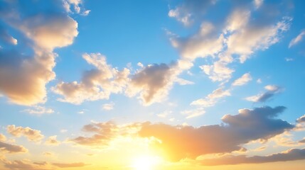 Fototapeta premium Serene Sunset with Golden Clouds and Vibrant Blue Sky : Generative AI